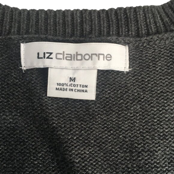 Preppy Cardigan Sweater Womens Medium Gray Button Front Polka Dot Pockets twee - Picture 6 of 13